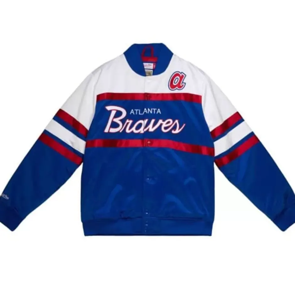 Men Mitchell & Ness Jackets & Outerwear-Special Script Heavyweight Satin Jacket Atlanta Braves