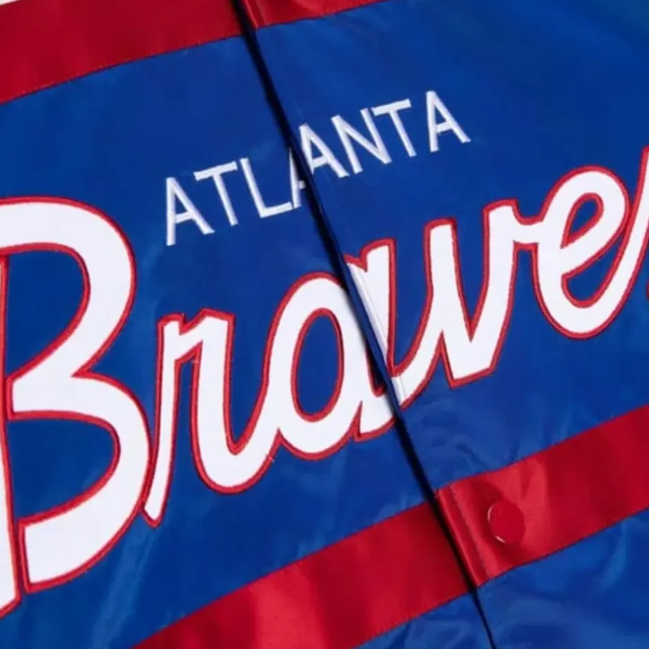 Men Mitchell & Ness Jackets & Outerwear-Special Script Heavyweight Satin Jacket Atlanta Braves