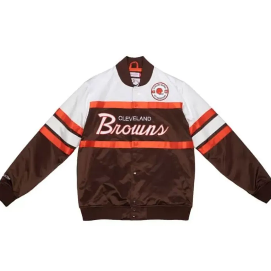 Men Mitchell & Ness Jackets & Outerwear-Special Script Heavyweight Satin Jacket Cleveland Browns