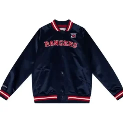 Men Mitchell & Ness Jackets & Outerwear-Special Script Light Weight Satin Jacket New York Rangers