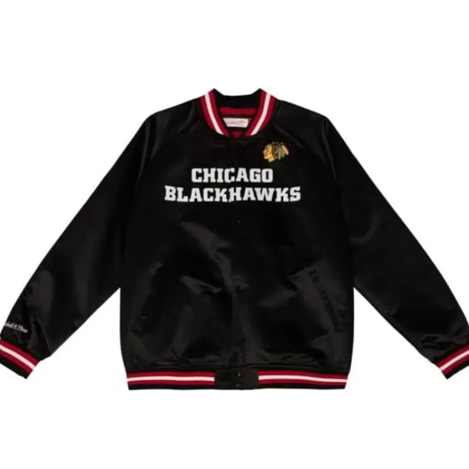 Men Mitchell & Ness Jackets & Outerwear-Special Script Light Weight Satin Jacket Chicago Blackhawks