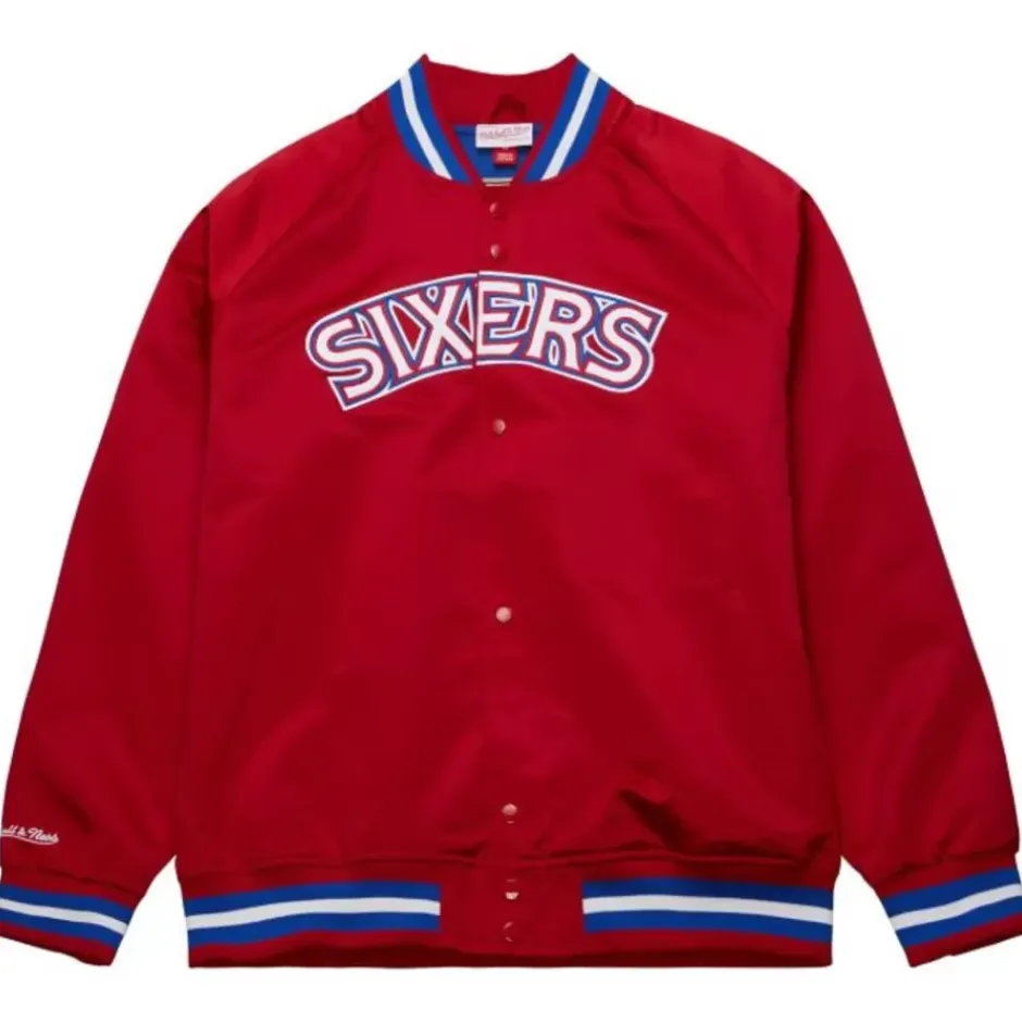Men Mitchell & Ness Jackets & Outerwear-Special Script Lightweight Satin Jacket Philadelphia 76Ers