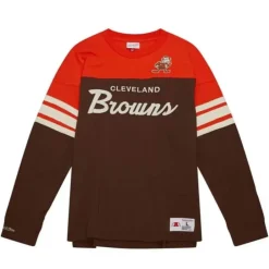 Men Mitchell & Ness T-Shirts & Tops-Special Script Long Sleeve Cleveland Browns