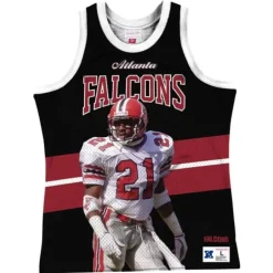 Men Mitchell & Ness T-Shirts & Tops-Sublimated Player Tank Atlanta Falcons Deion Sanders