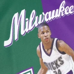 Men Mitchell & Ness T-Shirts & Tops-Sublimated Player Tank Milwaukee Bucks Ray Allen