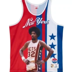 Men Mitchell & Ness T-Shirts & Tops-Sublimated Player Tank New York Nets Julius Erving