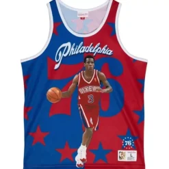 Men Mitchell & Ness T-Shirts & Tops-Sublimated Player Tank Philadelphia 76Ers Allen Iverson
