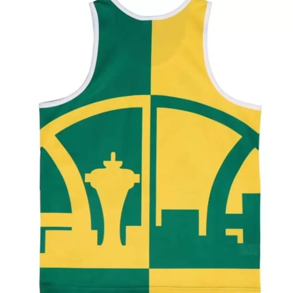 Men Mitchell & Ness T-Shirts & Tops-Sublimated Player Tank Seattle Supersonics Shawn Kemp