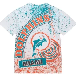 Men Mitchell & Ness T-Shirts & Tops-Team Burst Sublimated S/S Tee Miami Dolphins