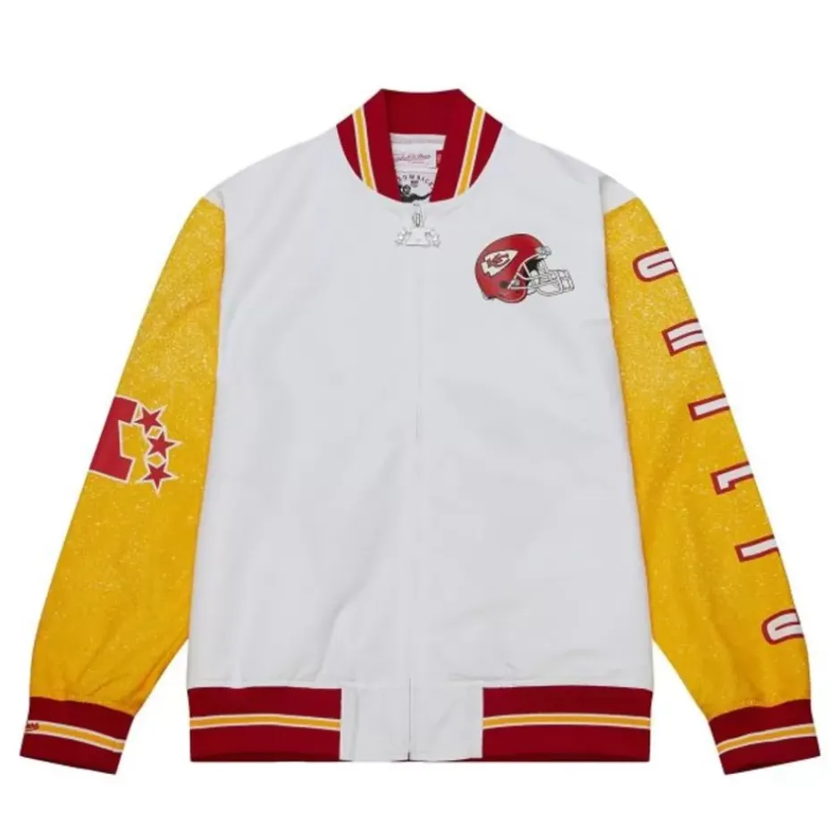 Men Mitchell & Ness Jackets & Outerwear-Team Burst Warm Up Jacket Kansas City Chiefs