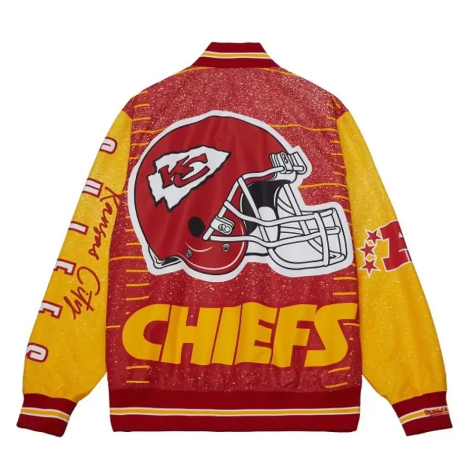 Men Mitchell & Ness Jackets & Outerwear-Team Burst Warm Up Jacket Kansas City Chiefs