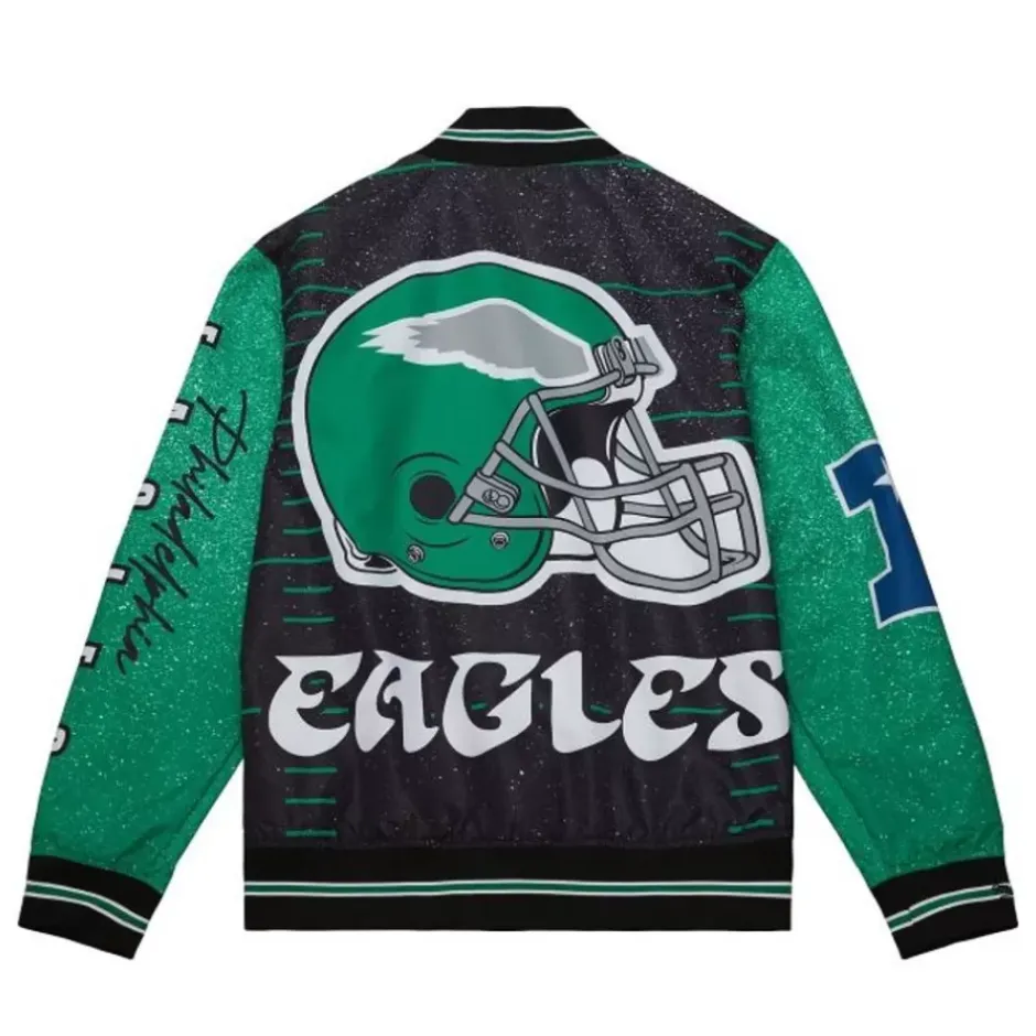 Men Mitchell & Ness Jackets & Outerwear-Team Burst Warm Up Jacket Philadelphia Eagles