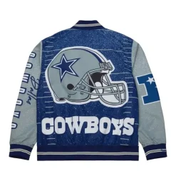 Men Mitchell & Ness Jackets & Outerwear-Team Burst Warm Up Jacket Dallas Cowboys