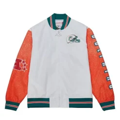 Men Mitchell & Ness Jackets & Outerwear-Team Burst Warm Up Jacket Miami Dolphins