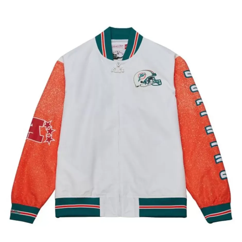 Men Mitchell & Ness Jackets & Outerwear-Team Burst Warm Up Jacket Miami Dolphins