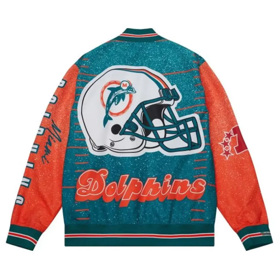 Men Mitchell & Ness Jackets & Outerwear-Team Burst Warm Up Jacket Miami Dolphins