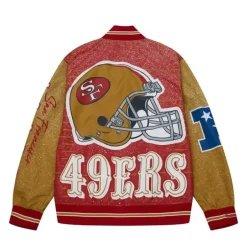 Men Mitchell & Ness Jackets & Outerwear-Team Burst Warm Up Jacket San Francisco 49Ers