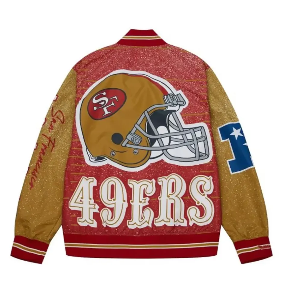 Men Mitchell & Ness Jackets & Outerwear-Team Burst Warm Up Jacket San Francisco 49Ers