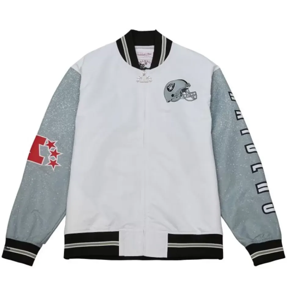 Men Mitchell & Ness Jackets & Outerwear-Team Burst Warm Up Jacket Los Angeles Raiders
