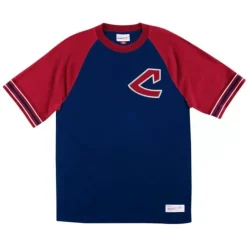 Men Mitchell & Ness T-Shirts & Tops-Team Captain Tee Cleveland Indians