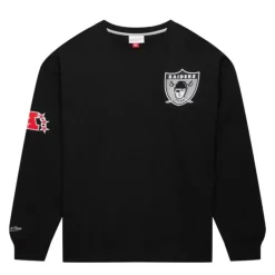 Men Mitchell & Ness Hoodies & Sweatshirts-Team First Satin Fleece Crew Oakland Raiders