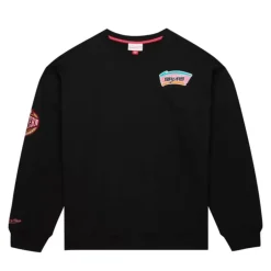 Men Mitchell & Ness Hoodies & Sweatshirts-Team First Satin Fleece Crew San Antonio Spurs