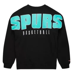 Men Mitchell & Ness Hoodies & Sweatshirts-Team First Satin Fleece Crew San Antonio Spurs