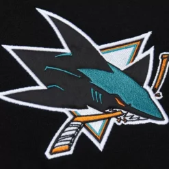 Men Mitchell & Ness Hoodies & Sweatshirts-Team First Satin Fleece Crew Current Logo San Jose Sharks