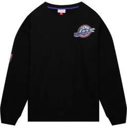 Men Mitchell & Ness Hoodies & Sweatshirts-Team First Satin Fleece Crew Utah Jazz