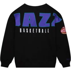 Men Mitchell & Ness Hoodies & Sweatshirts-Team First Satin Fleece Crew Utah Jazz