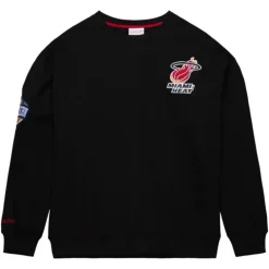 Men Mitchell & Ness Hoodies & Sweatshirts-Team First Satin Fleece Crew Miami Heat