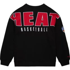 Men Mitchell & Ness Hoodies & Sweatshirts-Team First Satin Fleece Crew Miami Heat