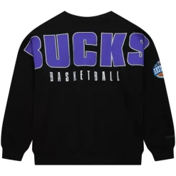 Men Mitchell & Ness Hoodies & Sweatshirts-Team First Satin Fleece Crew Milwaukee Bucks