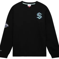 Men Mitchell & Ness Hoodies & Sweatshirts-Team First Satin Fleece Crew Current Logo Seattle Kraken