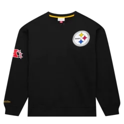 Men Mitchell & Ness Hoodies & Sweatshirts-Team First Satin Fleece Crew Pittsburgh Steelers