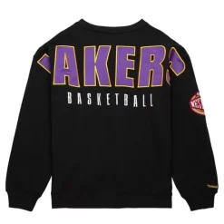 Men Mitchell & Ness Hoodies & Sweatshirts-Team First Satin Fleece Crew Los Angeles Lakers