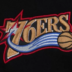 Men Mitchell & Ness Hoodies & Sweatshirts-Team First Satin Fleece Crew Philadelphia 76Ers