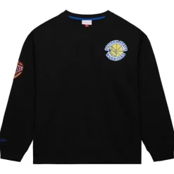 Men Mitchell & Ness Hoodies & Sweatshirts-Team First Satin Fleece Crew Golden State Warriors