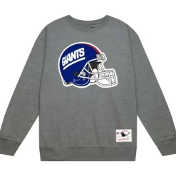 Men Mitchell & Ness Hoodies & Sweatshirts-Team Helmet 3 Crew New York Giants