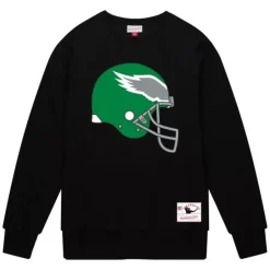 Men Mitchell & Ness Hoodies & Sweatshirts-Team Helmet 2 Crew Philadelphia Eagles