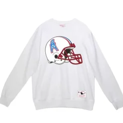 Men Mitchell & Ness Hoodies & Sweatshirts-Team Helmet Crew Houston Oilers