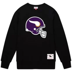 Men Mitchell & Ness Hoodies & Sweatshirts-Team Helmet Crew Minnesota Vikings