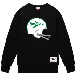 Men Mitchell & Ness Hoodies & Sweatshirts-Team Helmet Crew New York Jets