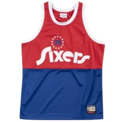 Men Mitchell & Ness T-Shirts & Tops-Team Heritage Tank Philadelphia 76Ers 1965-71