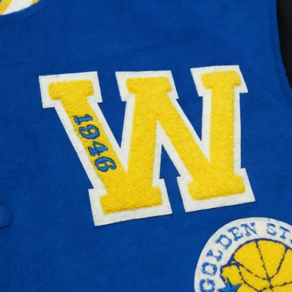 Men Mitchell & Ness Jackets & Outerwear-Team Legacy Varsity Jacket Golden State Warriors