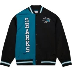 Men Mitchell & Ness Jackets & Outerwear-Team Og 2.0 Lightweight Satin Jacket San Jose Sharks