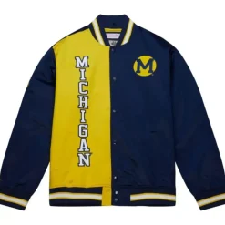 Men Mitchell & Ness Jackets & Outerwear-Team Og 2.0 Lightweight Satin Jacket University Of Michigan