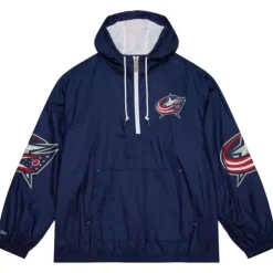 Men Mitchell & Ness Jackets & Outerwear-Team Og Anorak Windbreaker Columbus Blue Jackets