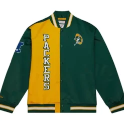 Men Mitchell & Ness Jackets & Outerwear-Team Og Lw Satin Jacket Green Bay Packers