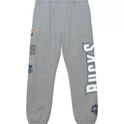 Men Mitchell & Ness Pants-Team Origins Fleece Pant Milwaukee Bucks